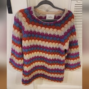 Lily Brown Japan Retro Striped Chunky Knit Sweater Wool Blend